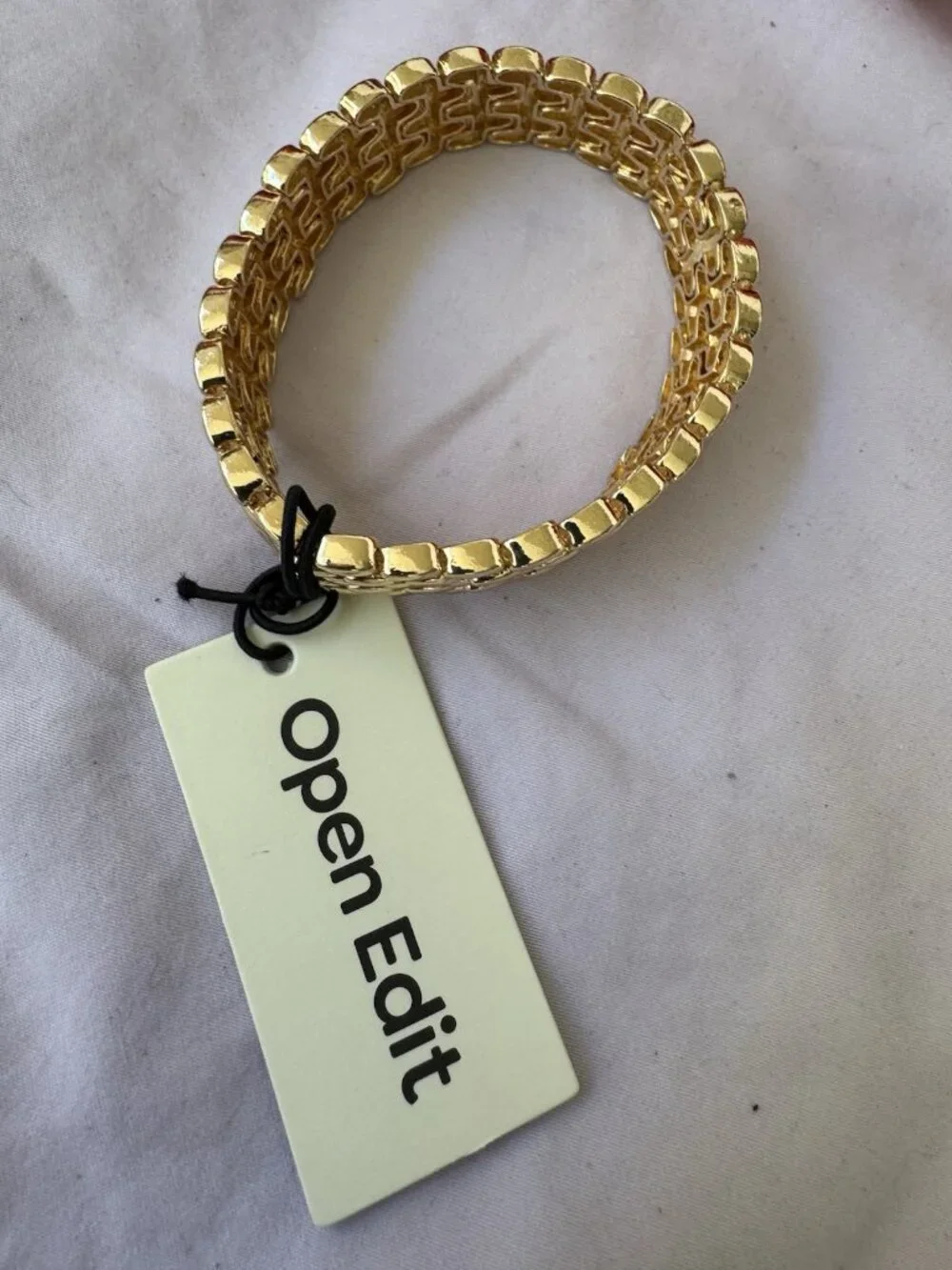 Open Edit Goldtone Rhodium Puffy Watchband Bracelet Stretch Bracelet NEW
